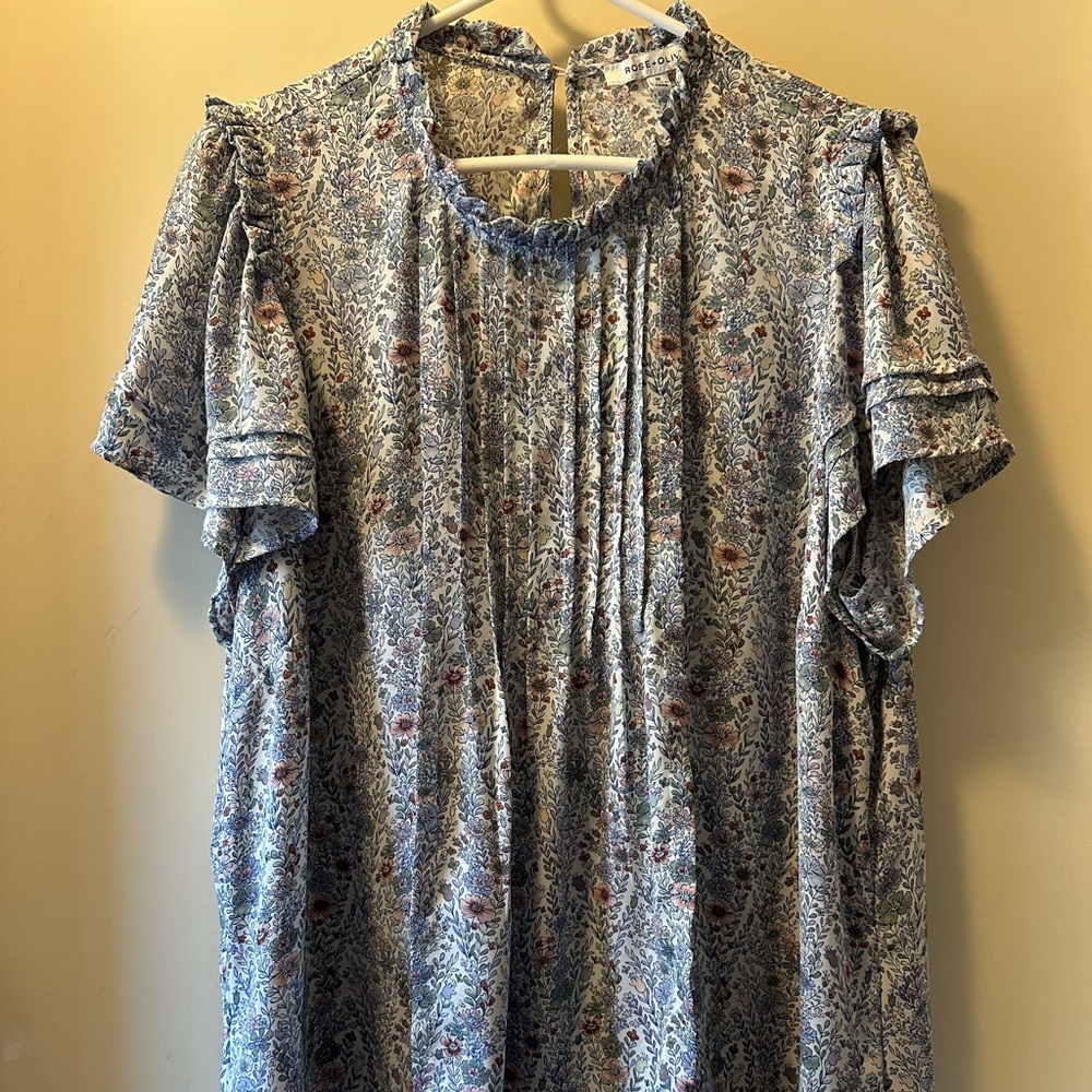 Rose & Olive Blue Floral Blouse